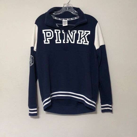 Victoria’s Secret Pink Women XS Extra Small Navy White Zip Oversized Pullover - Picture 1 of 4